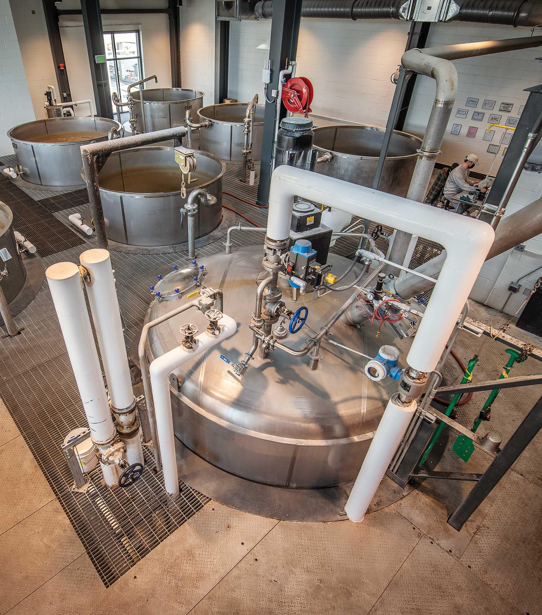 A Rye Whiskey Fermentation Tank pictured at Sagamore Spirit in Baltimore, MD. 